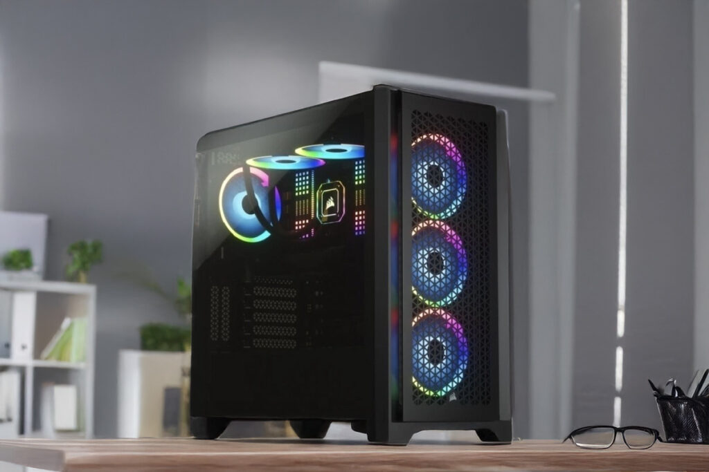 Filmmakers Rejoice: Budget 4K Editing PC Build for Smooth Workflow. A sleek gaming PC with RGB lighting showcasing a modern design.